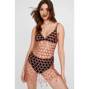 Nasty Gal Iridescent Jewel Chain Mini Dress NWT